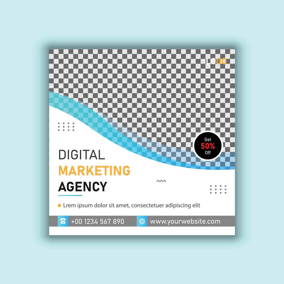 agencia de marketing digital publicación en redes sociales, banner web de marketing digital, diseño de volante cuadrado corporativo vector