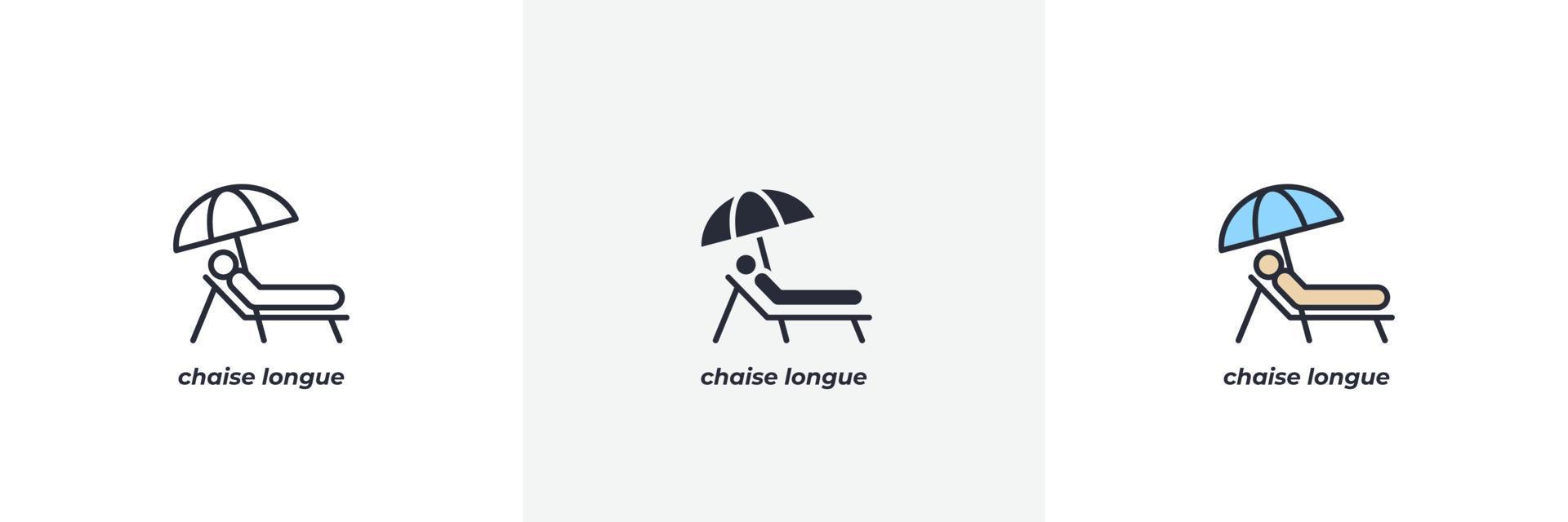 icono de chaise longue. línea, versión en color de contorno sólido y relleno, contorno y signo de vector relleno. símbolo de idea, ilustración de logotipo. gráficos vectoriales