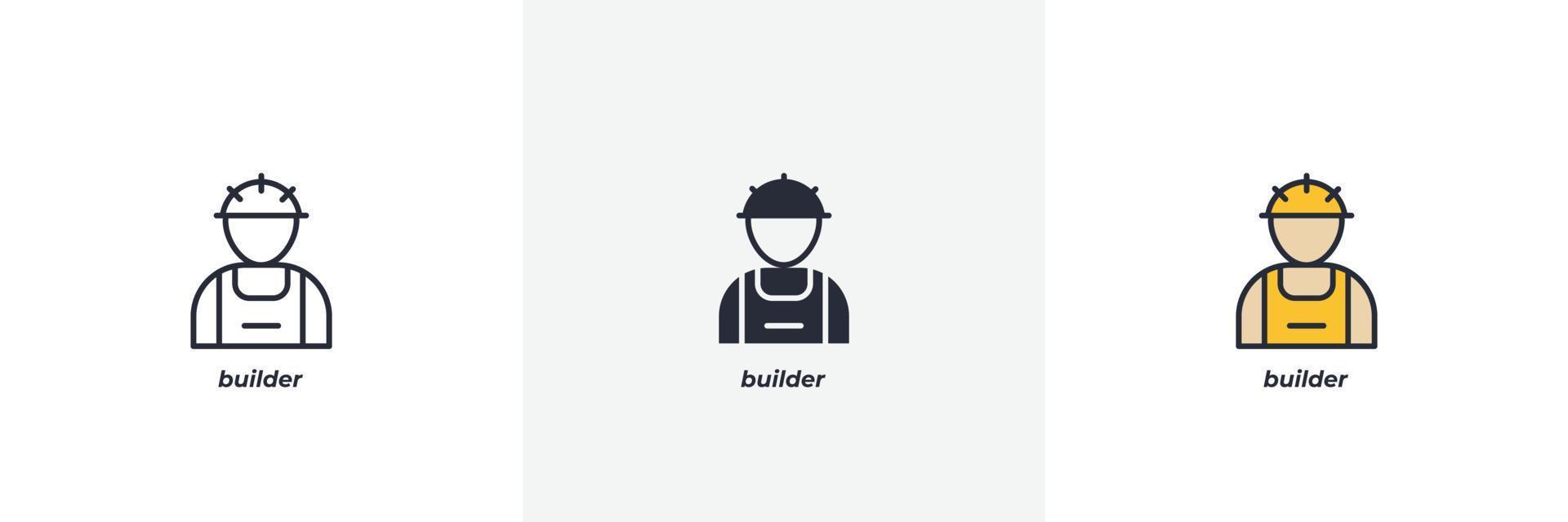 icono del constructor. línea, versión en color de contorno sólido y relleno, contorno y signo de vector relleno. símbolo de idea, ilustración de logotipo. gráficos vectoriales