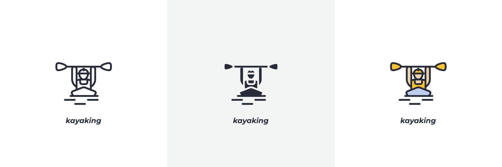icono de kayak. línea, versión en color de contorno sólido y relleno, contorno y signo de vector relleno. símbolo de idea, ilustración de logotipo. gráficos vectoriales