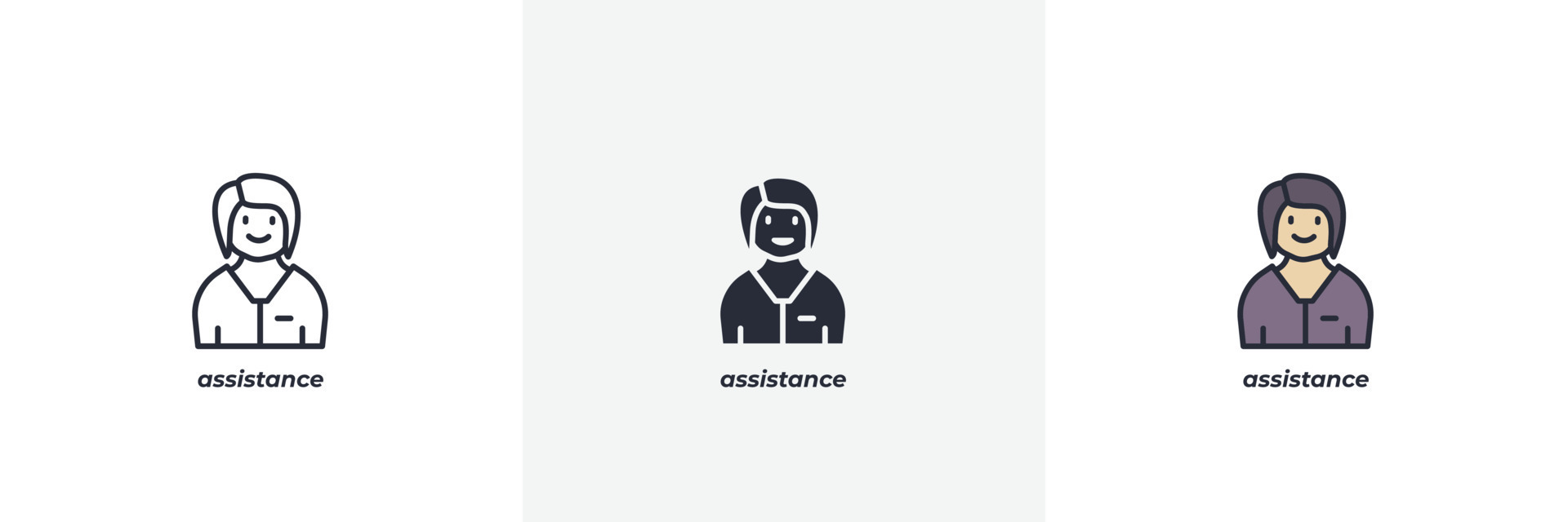 assistance icon. Line, solid and filled outline colorful version ...