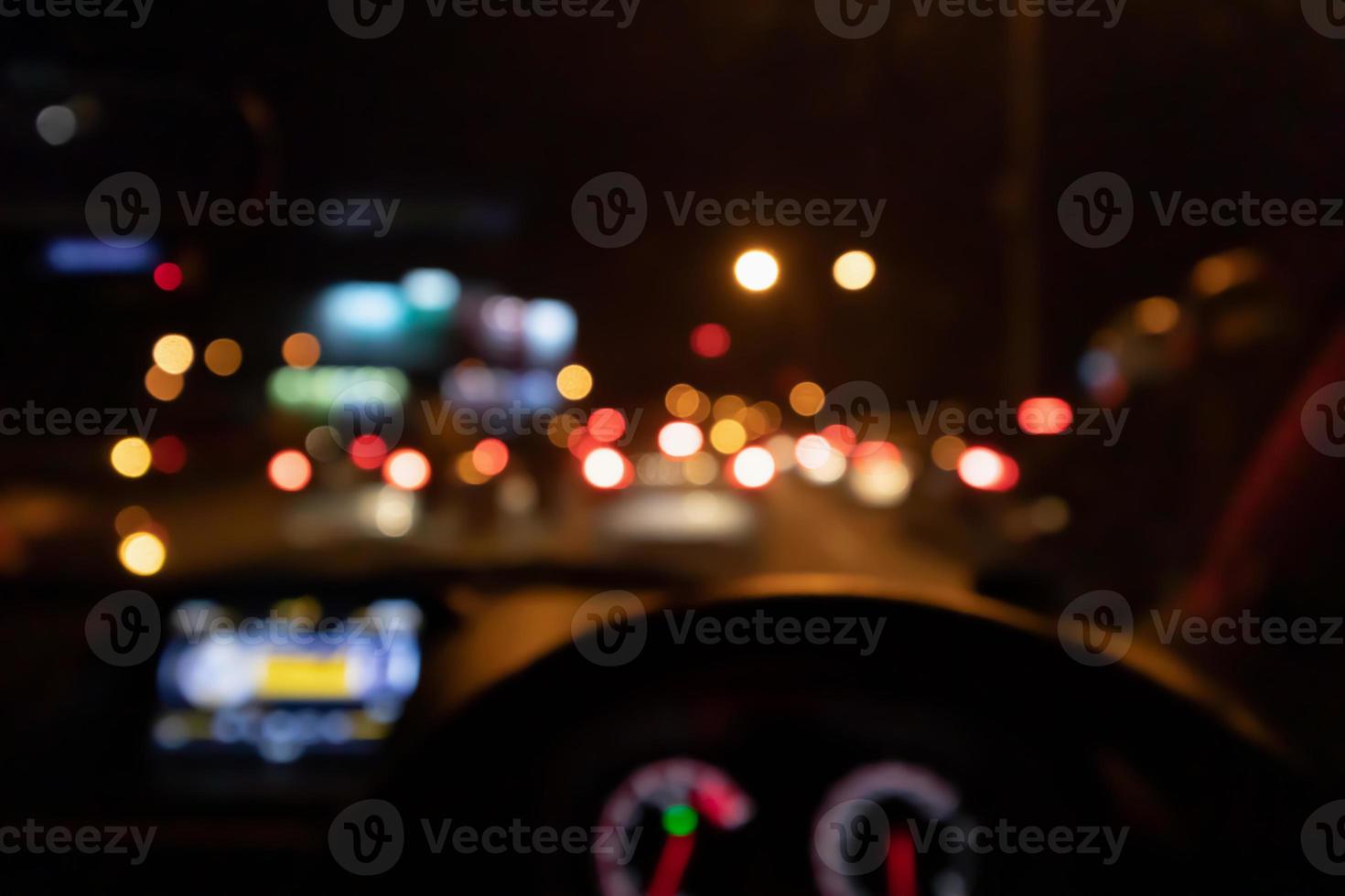 Abstract night traffic blur background with bokeh light photo