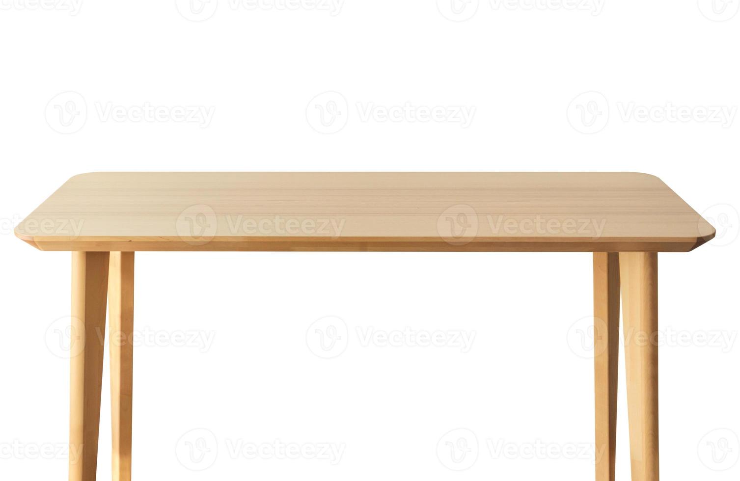 Empty light wooden table top isolated on white background photo
