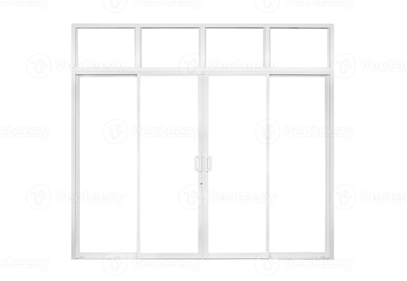 White modern double glass door window frame front store isolated on white background photo