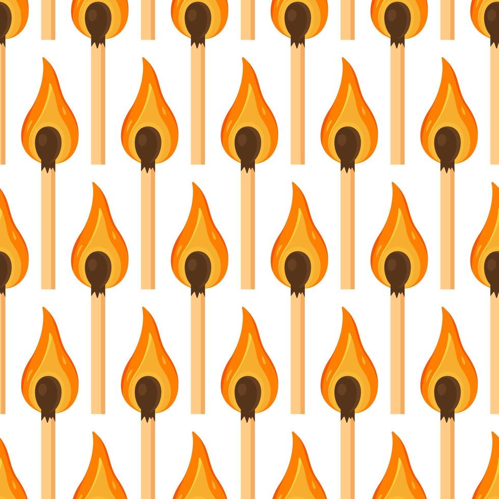 Vector illustration of match pattern. Endless picture of lit matches isolated on white background.
