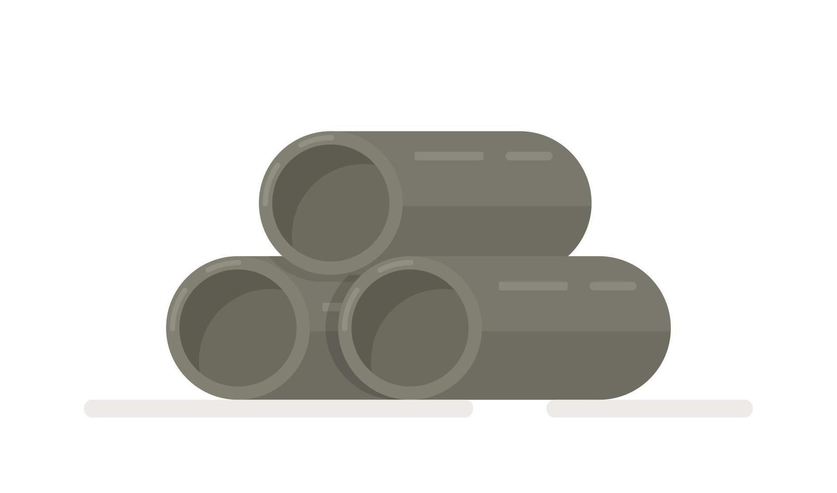 Vector illustration of concrete pipes. A pile of matte metal pipes on a white background.