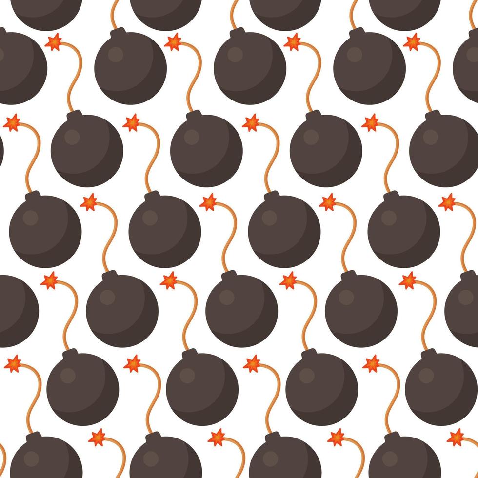 Vector illustration of a bomb pattern. Seamless illustration of black bombs isolated on white background.
