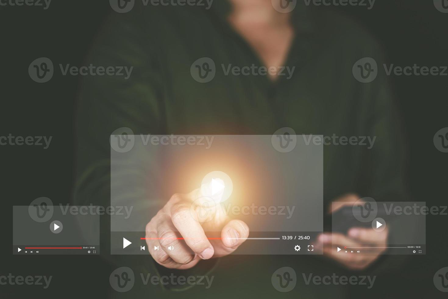 Concept of streaming online. Men's hands showing streaming screen. To represent the use of the Internet online. photo