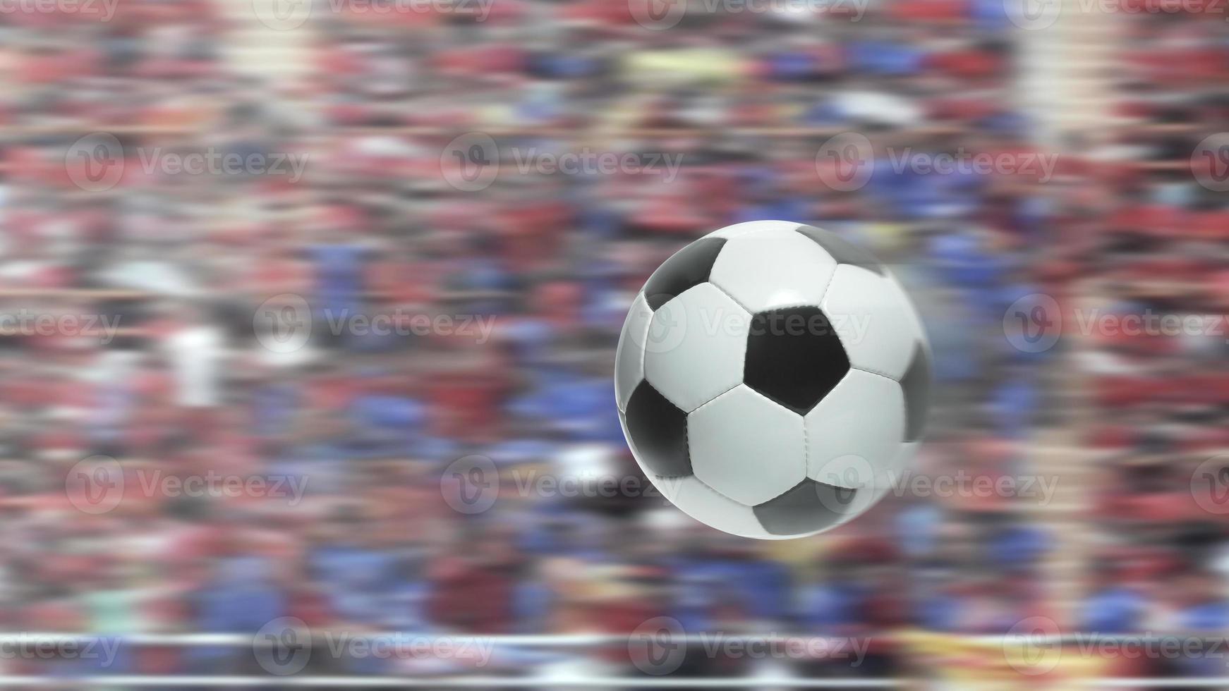 soccer ball flies in fast motion in a competitive stadium photo