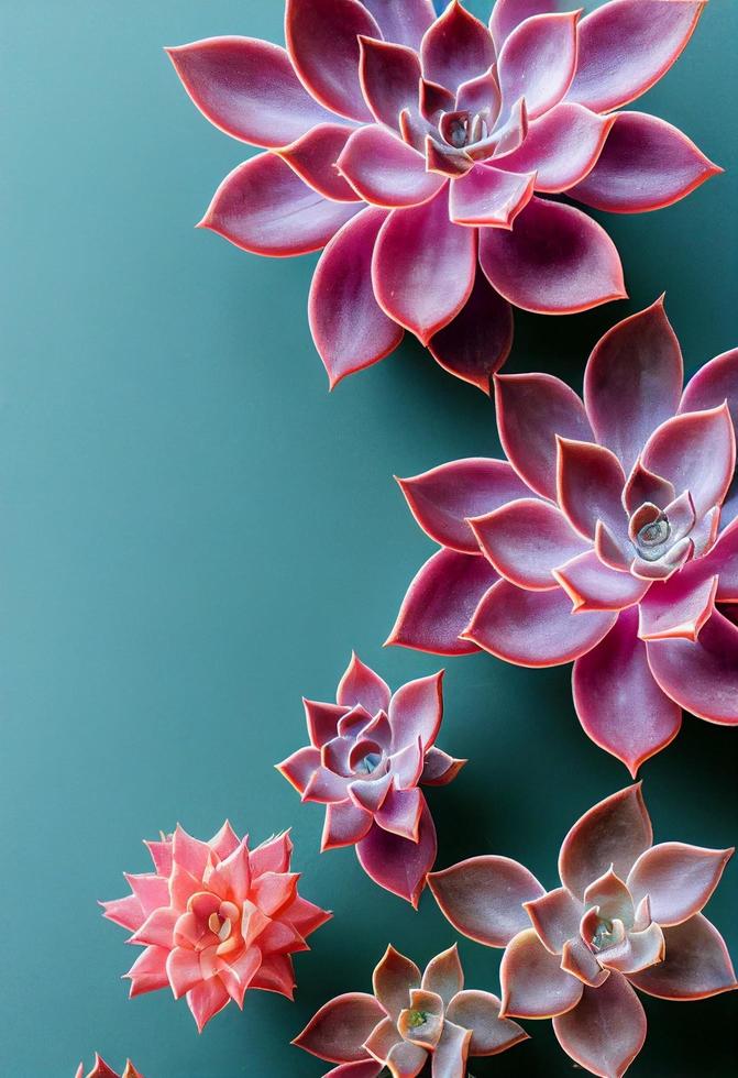 plantas suculentas de color rosa sobre un fondo azul foto