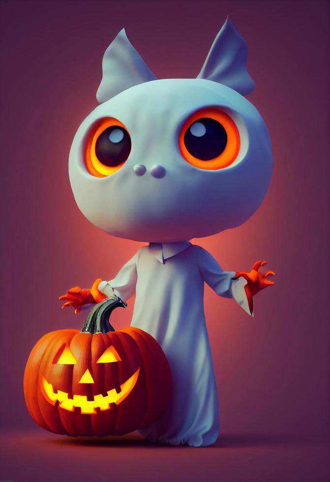 3d rendering of a Halloween ghost and a jack o lantern photo