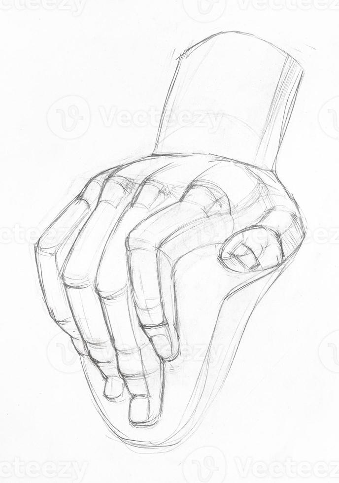 hand-drawn sketch of plaster cast of male hand photo