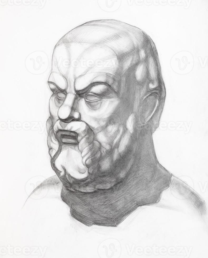 Socrates head hand-drawn by graphite pencil photo