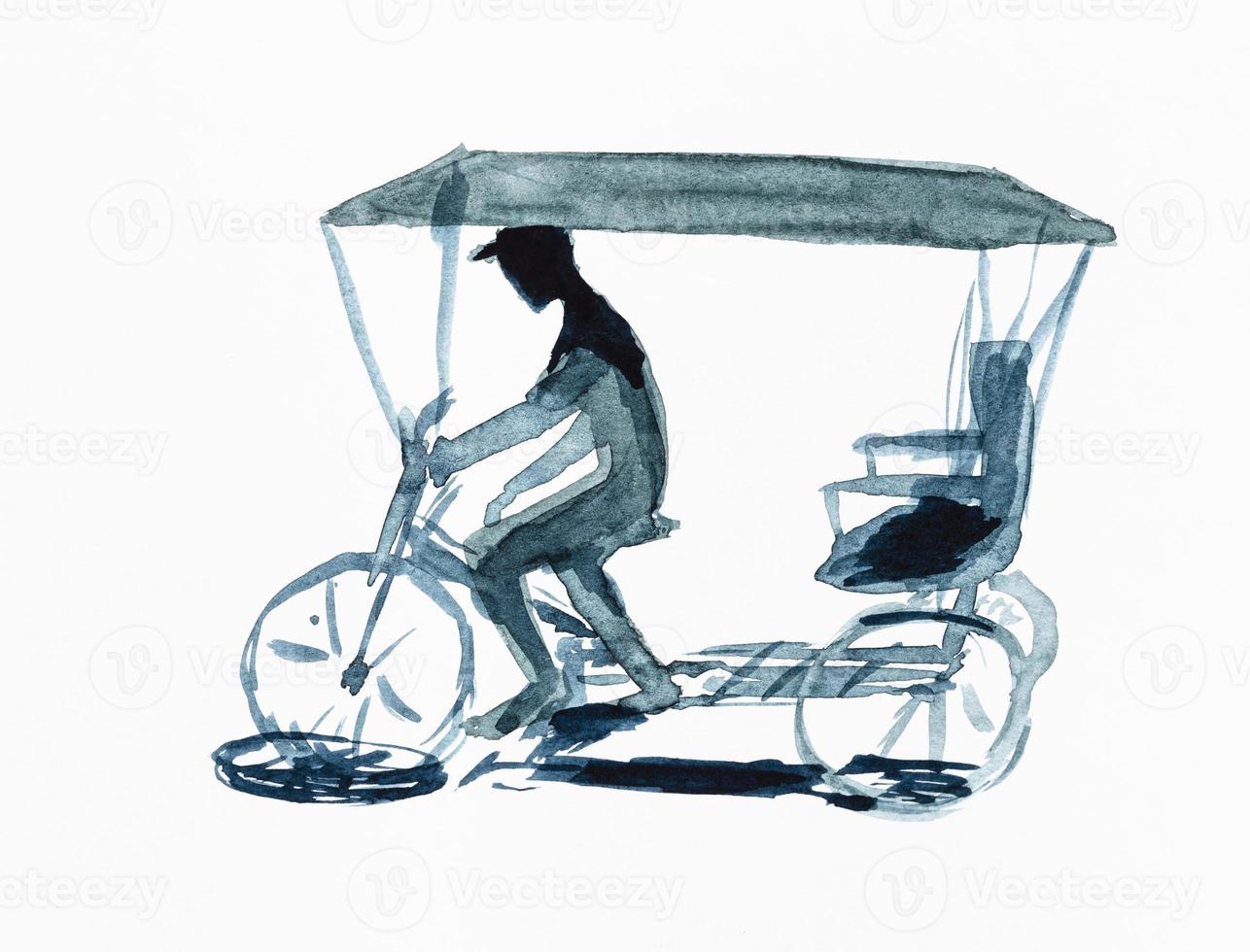 sketch of cycle rickshaw in Havana city hand drawn photo