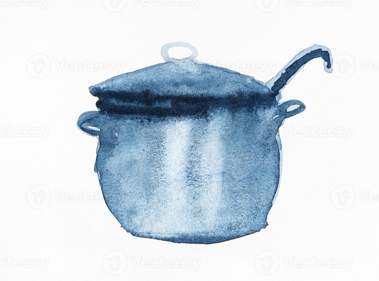 sketch of saucepan with ladle covered with lid photo