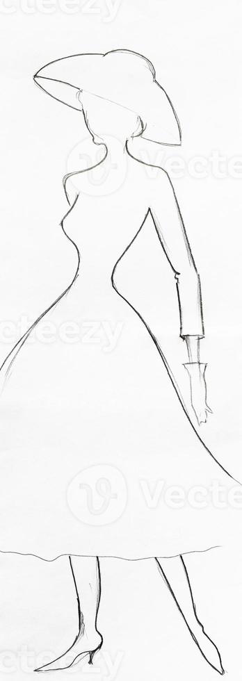 outline of fashionable silhouette of woman of 50s 12836618 Stock Photo ...