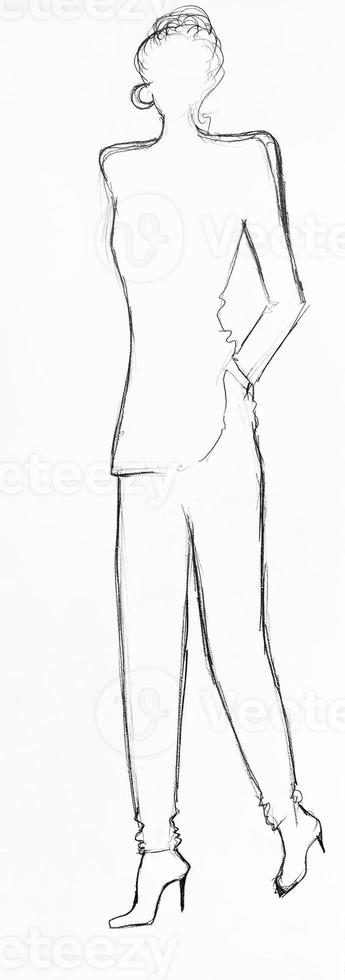 outline of fashionable silhouette of woman of 80s photo