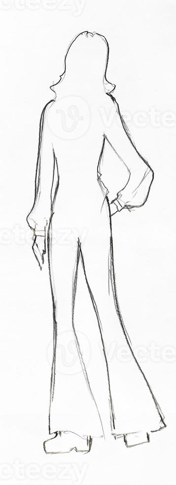 outline of fashionable silhouette of woman of 70s photo