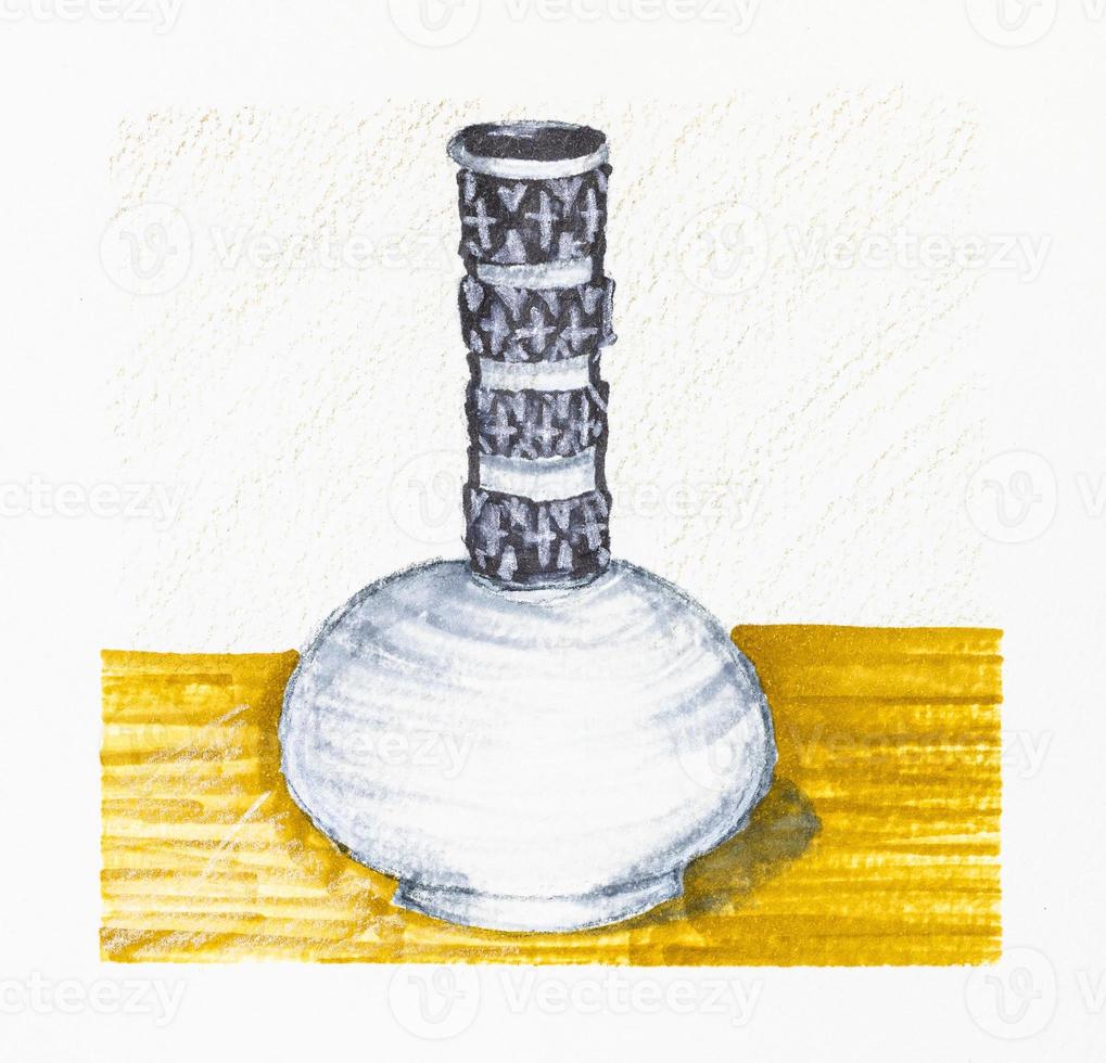 sketch of old empty norwegian pewter vase on paper photo