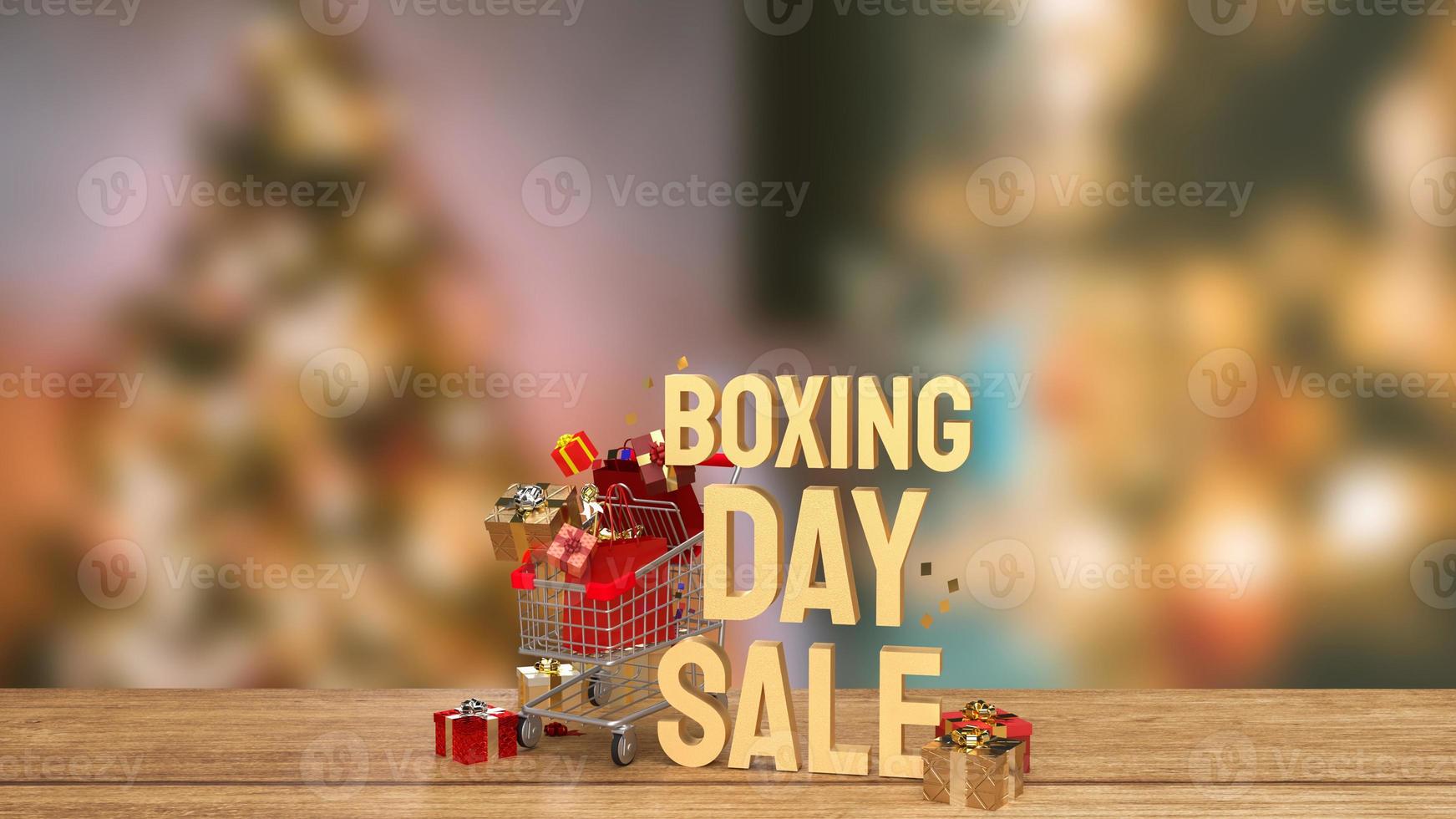 The gift box  and gold text Boxing Day for shopping concept 3d rendering photo