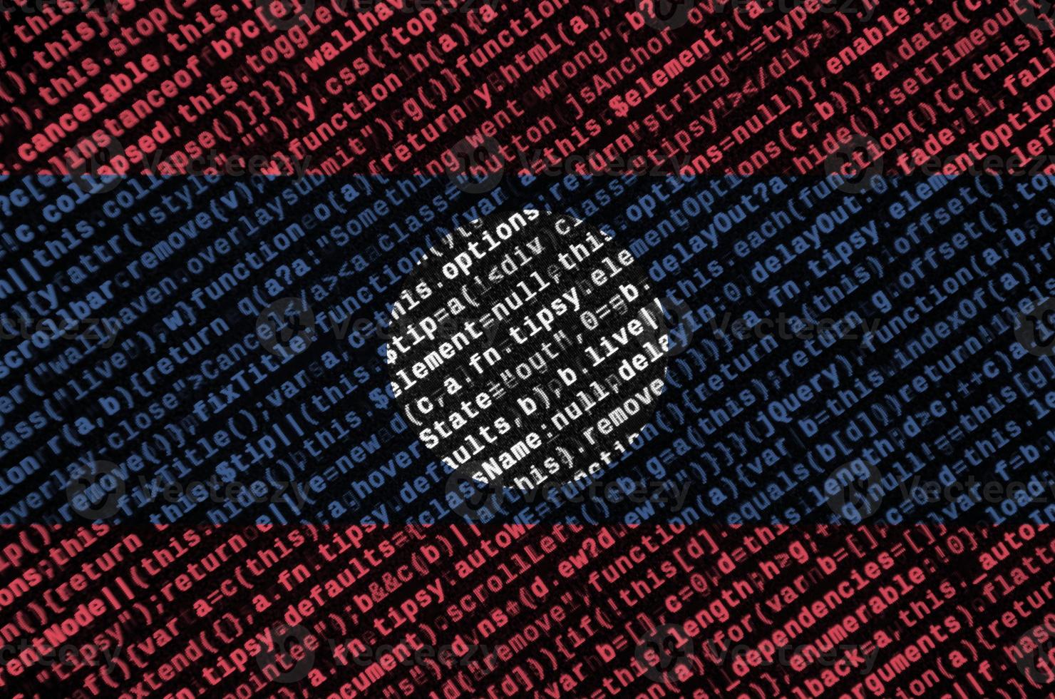 Laos flag  is depicted on the screen with the program code. The concept of modern technology and site development photo