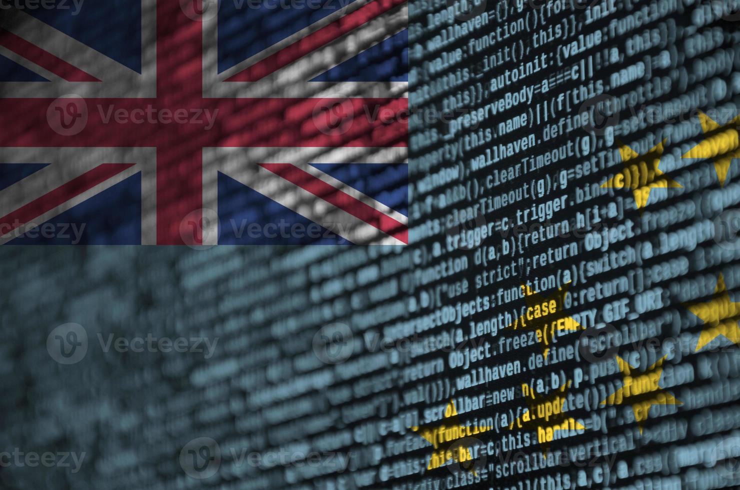 Tuvalu flag  is depicted on the screen with the program code. The concept of modern technology and site development photo