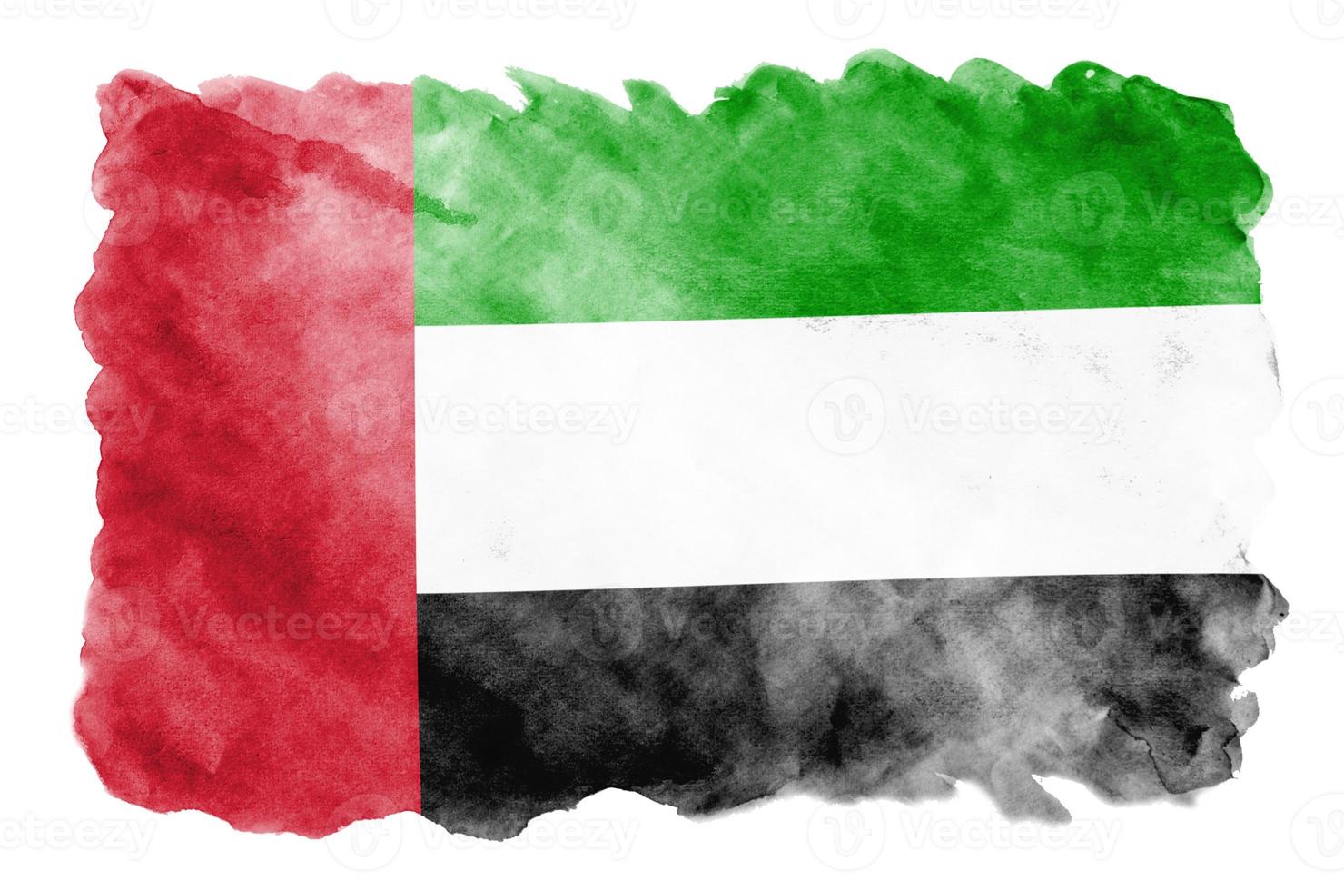 United Arab Emirates flag  is depicted in liquid watercolor style isolated on white background photo