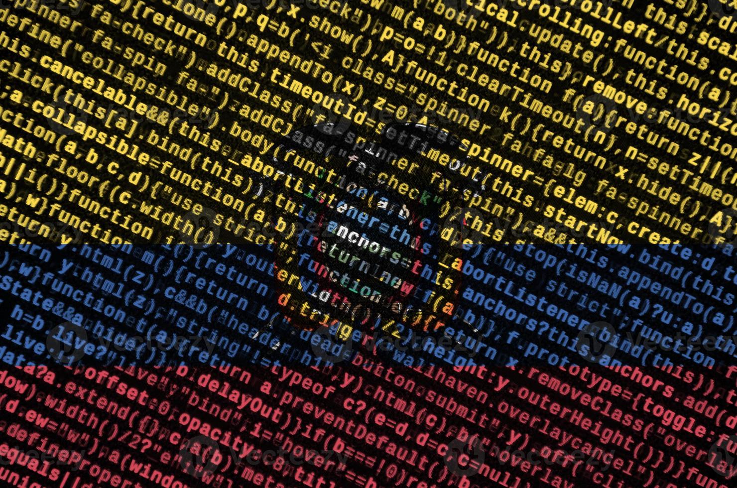 Ecuador flag  is depicted on the screen with the program code. The concept of modern technology and site development photo