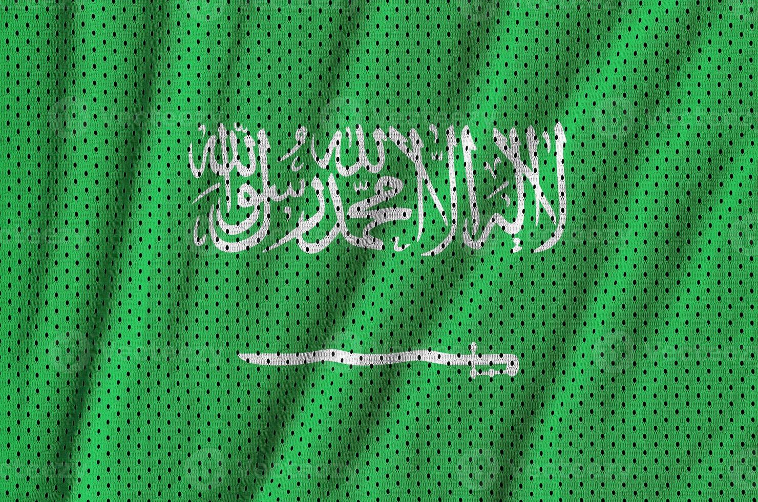 Saudi Arabia flag printed on a polyester nylon sportswear mesh f photo