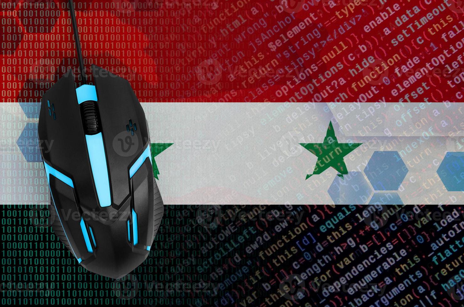 Syria flag  and computer mouse. Digital threat, illegal actions on the Internet photo