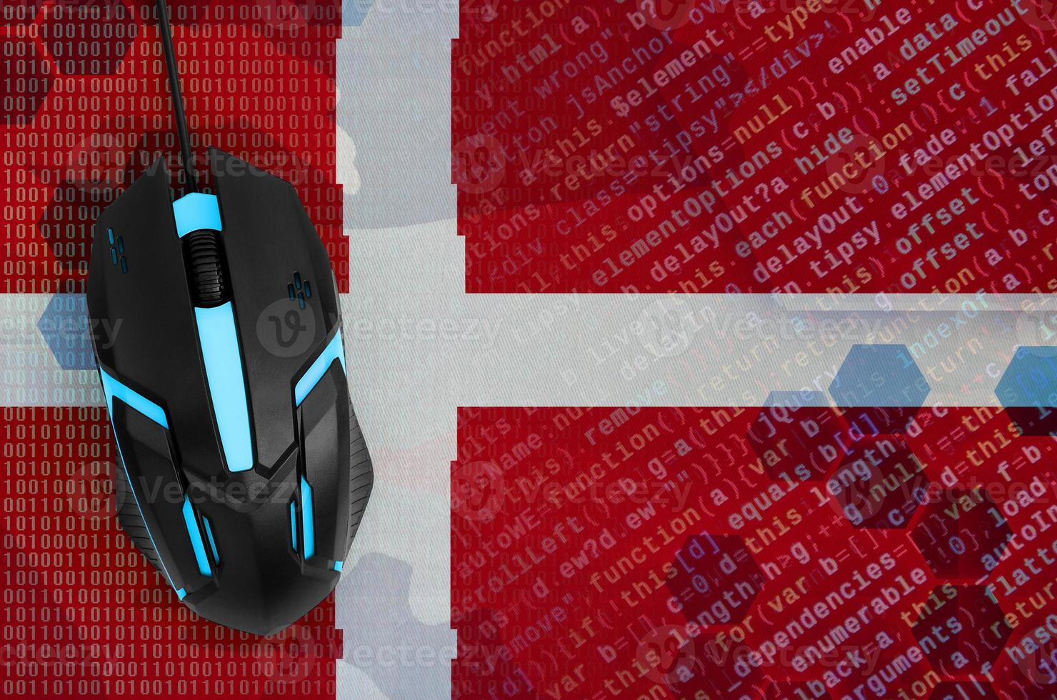 Denmark flag  and computer mouse. Digital threat, illegal actions on the Internet photo