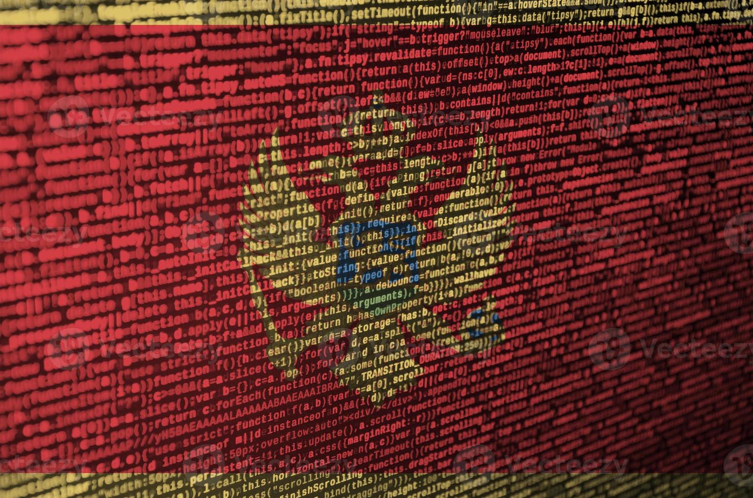 Montenegro flag  is depicted on the screen with the program code. The concept of modern technology and site development photo