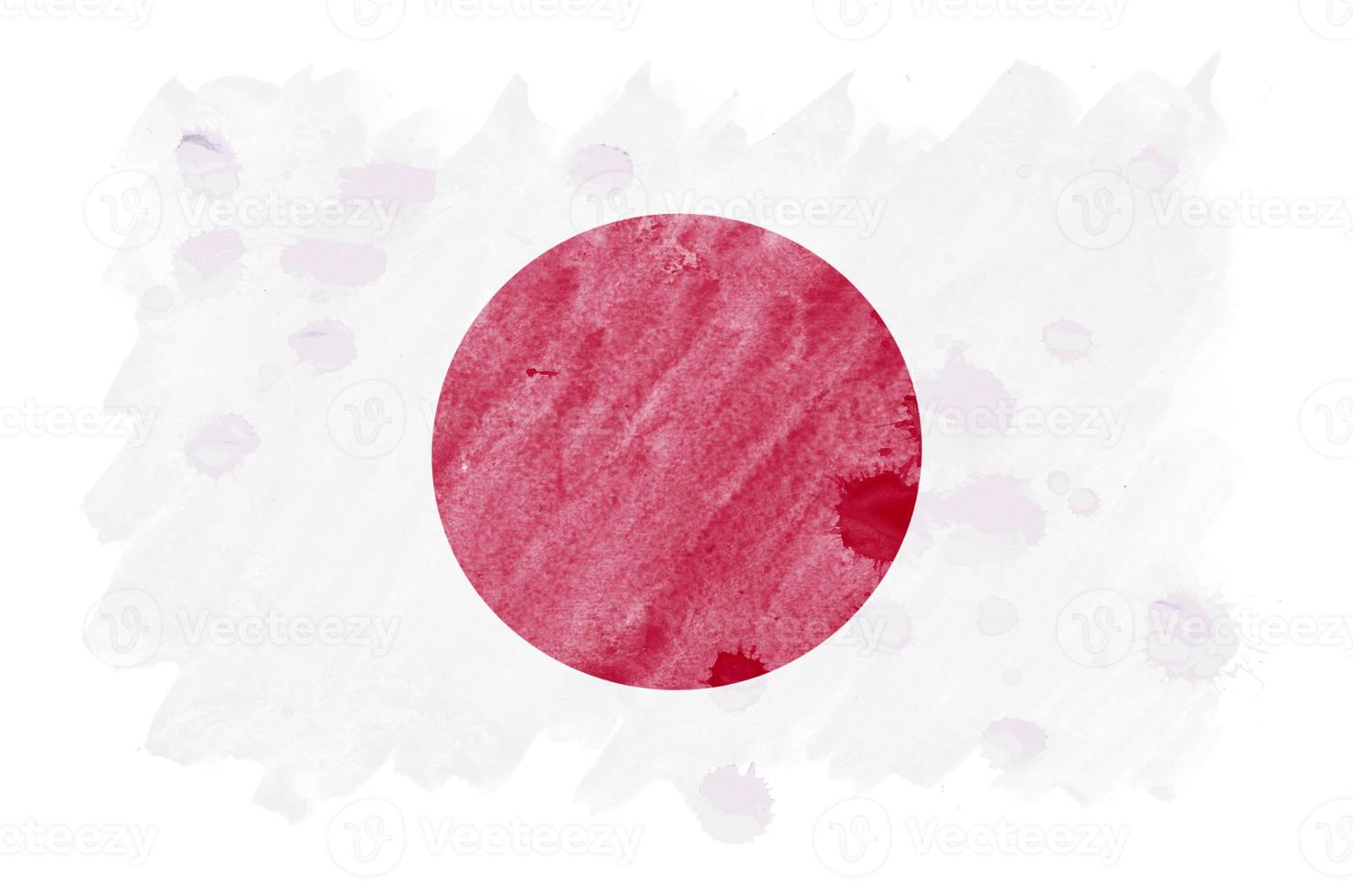 la bandera de japón se representa en un estilo de acuarela líquida aislado en el fondo blanco foto