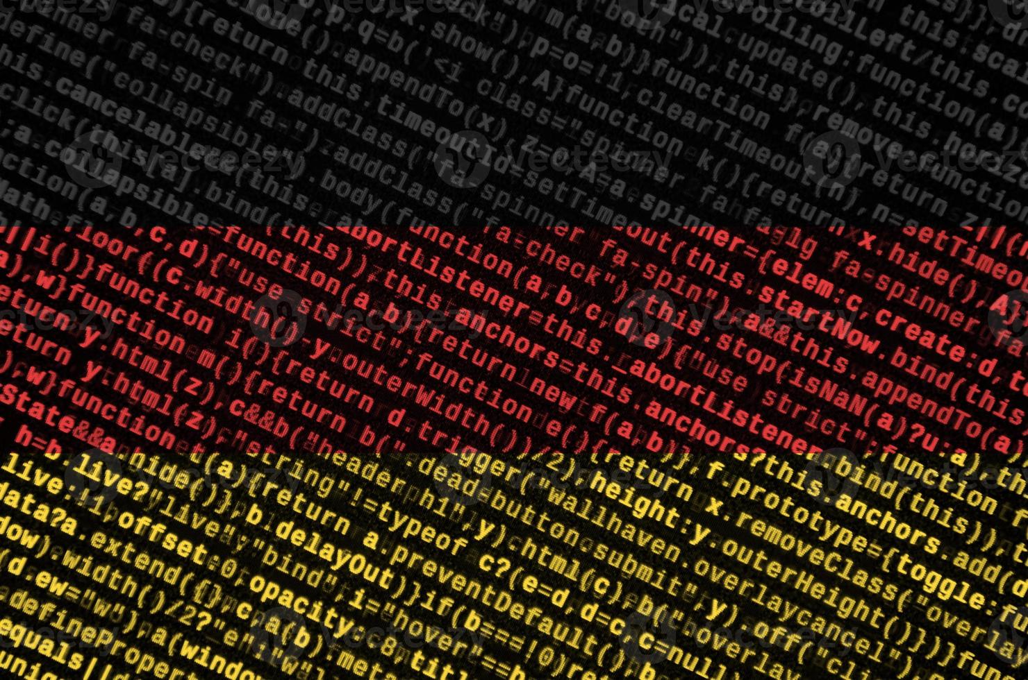 Germany flag  is depicted on the screen with the program code. The concept of modern technology and site development photo