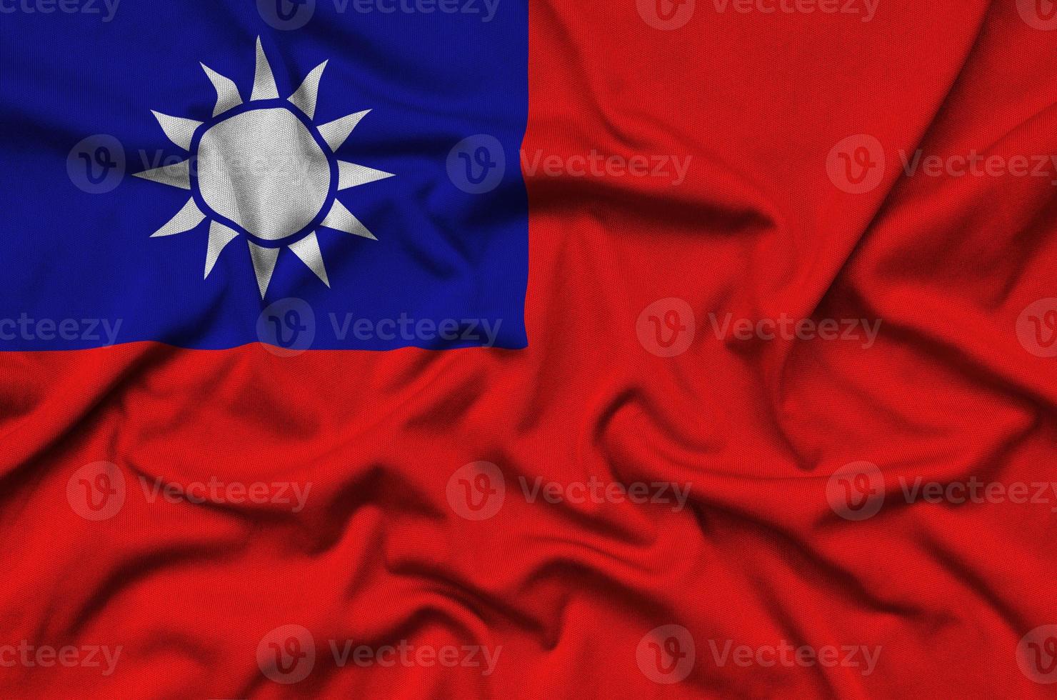 Taiwan flag  is depicted on a sports cloth fabric with many folds. Sport team banner photo