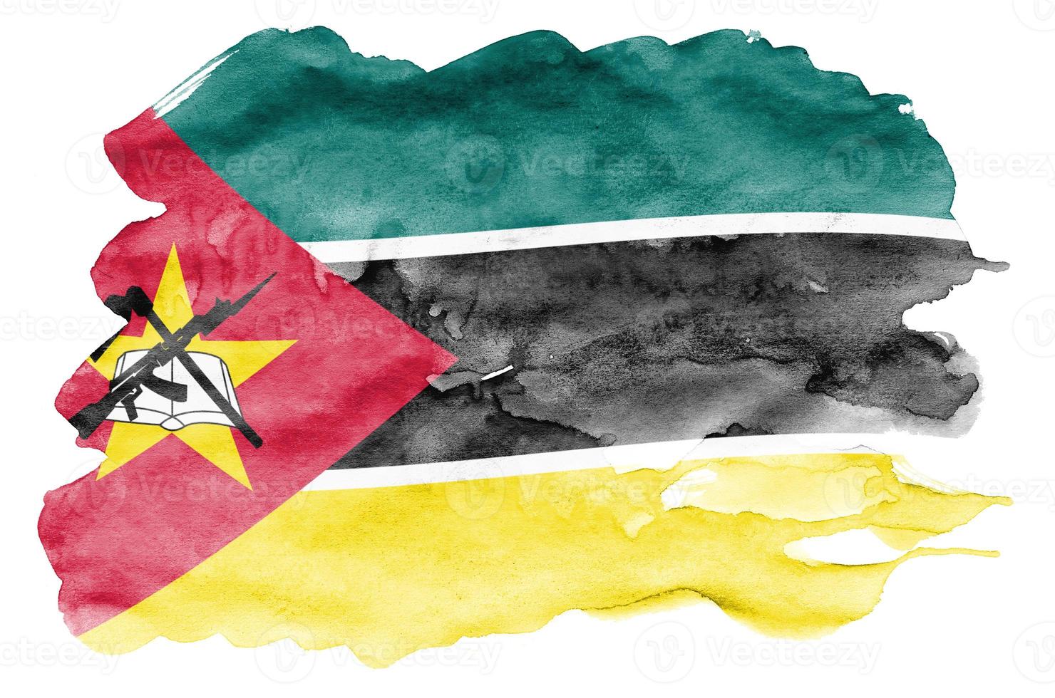 Mozambique flag  is depicted in liquid watercolor style isolated on white background photo