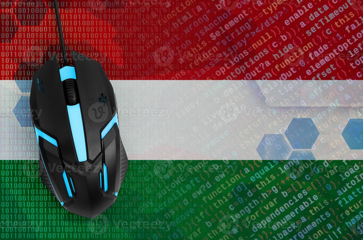 Hungary flag  and computer mouse. Digital threat, illegal actions on the Internet photo