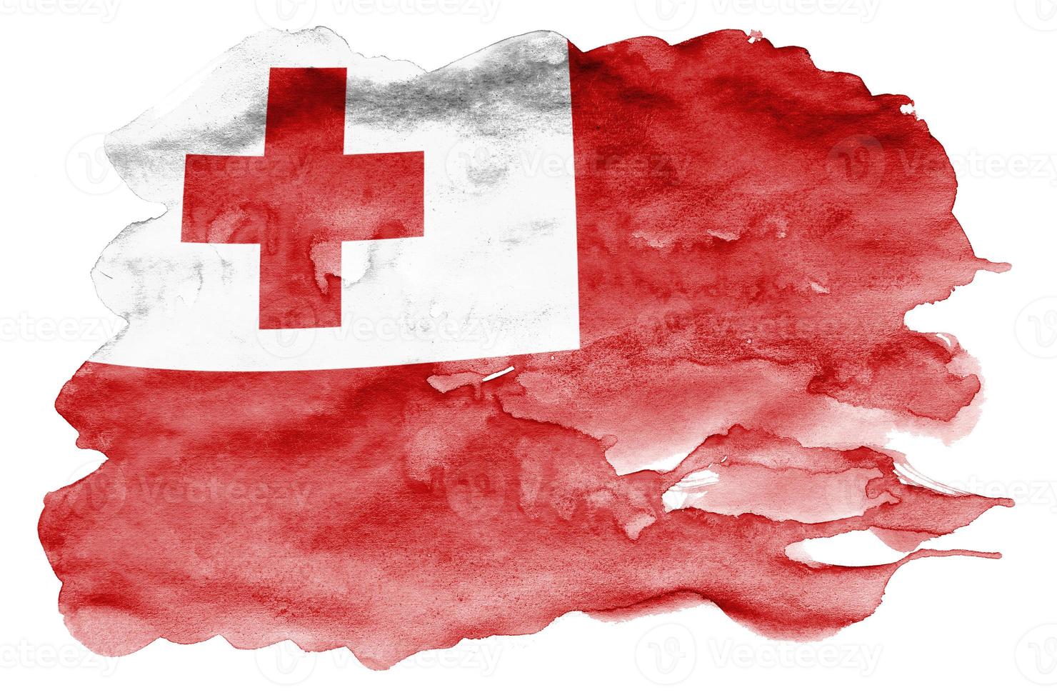 Tonga flag  is depicted in liquid watercolor style isolated on white background photo