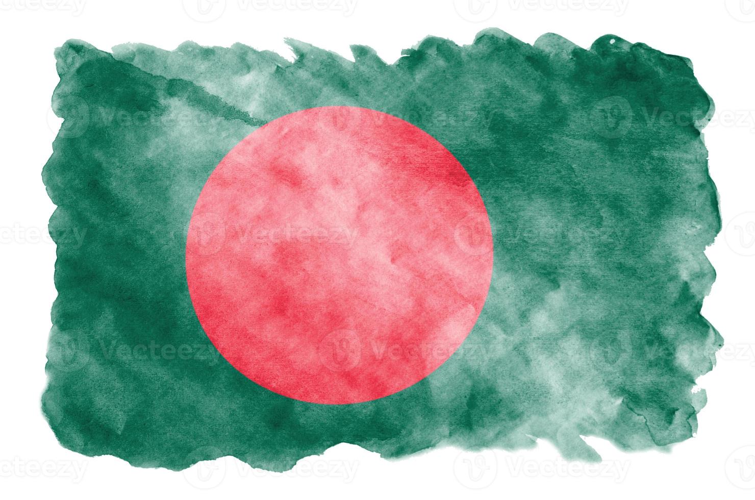 Bangladesh flag  is depicted in liquid watercolor style isolated on white background photo