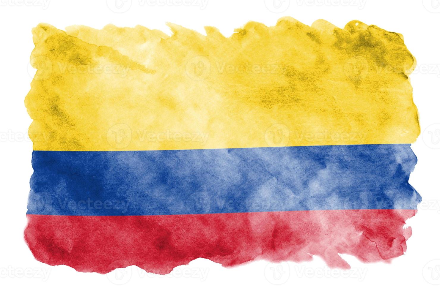 Colombia flag  is depicted in liquid watercolor style isolated on white background photo