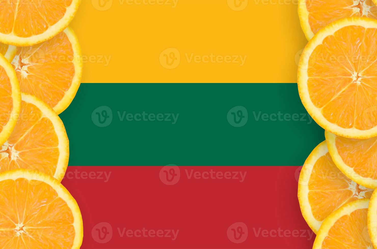 Lithuania flag  in citrus fruit slices vertical frame photo