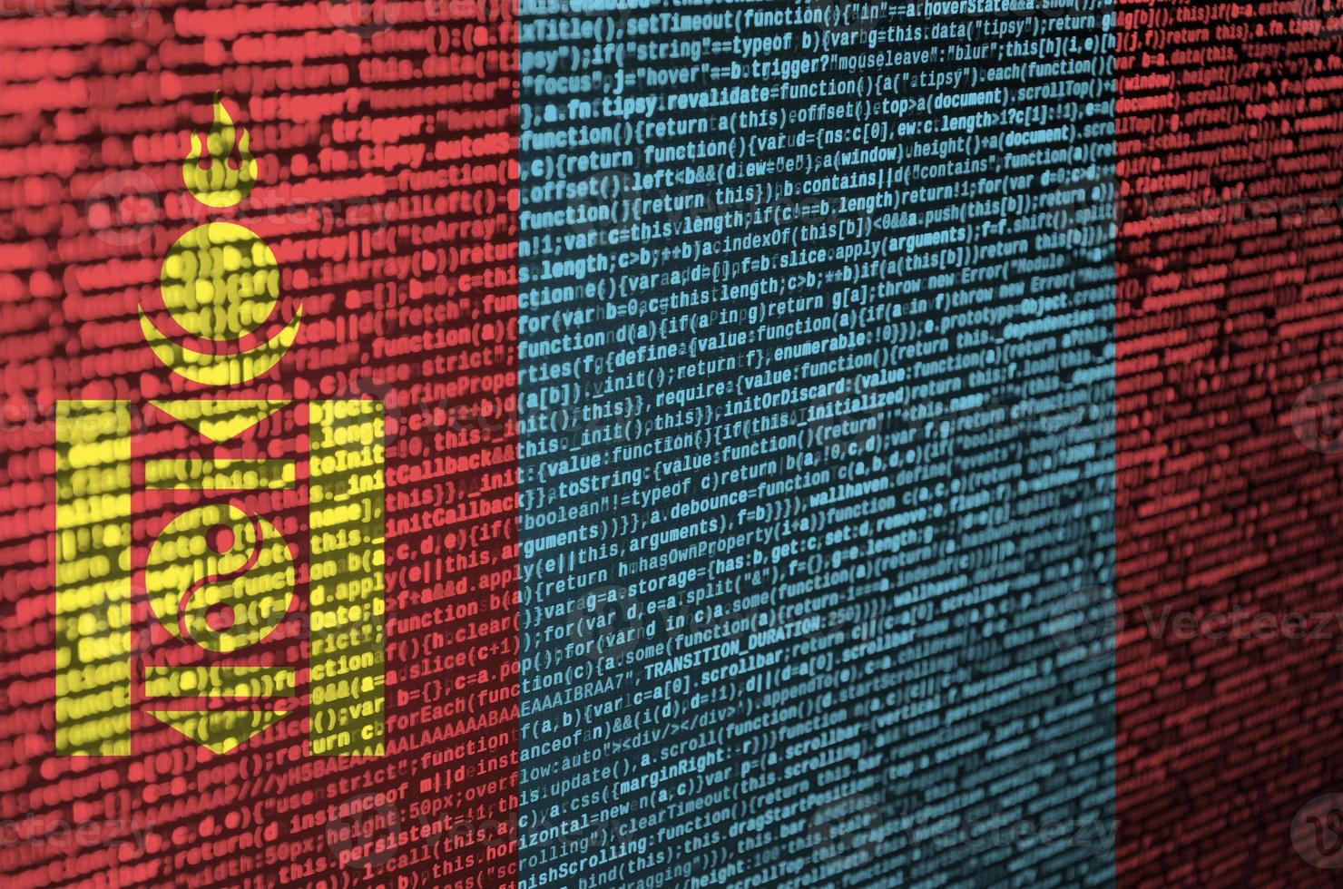 Mongolia flag  is depicted on the screen with the program code. The concept of modern technology and site development photo