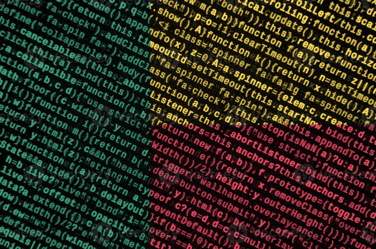 Benin flag  is depicted on the screen with the program code. The concept of modern technology and site development photo