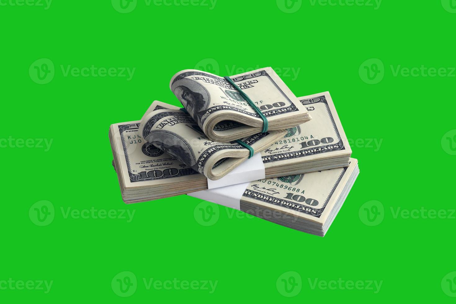 Bundle of US dollar bills isolated on chroma keyer green. Pack of american money with high resolution on perfect green mask photo