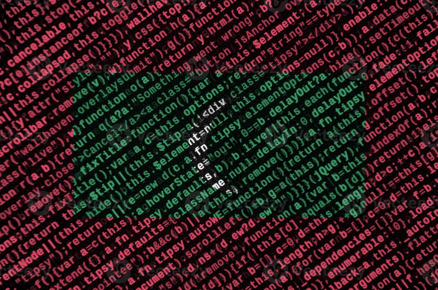 Maldives flag  is depicted on the screen with the program code. The concept of modern technology and site development photo