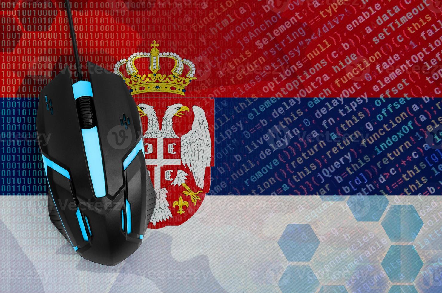 Serbia flag  and computer mouse. Digital threat, illegal actions on the Internet photo