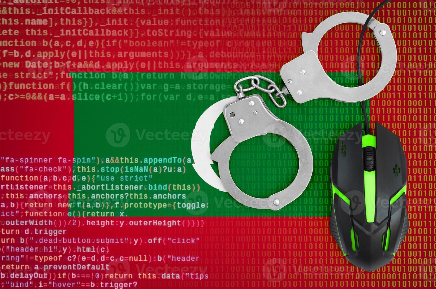 Maldives flag  and handcuffed computer mouse. Combating computer crime, hackers and piracy photo