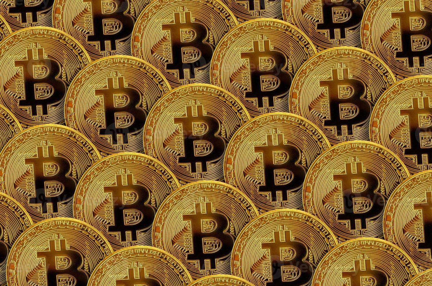 Pattern of many golden bitcoins. Cryptocurrency mining concept photo