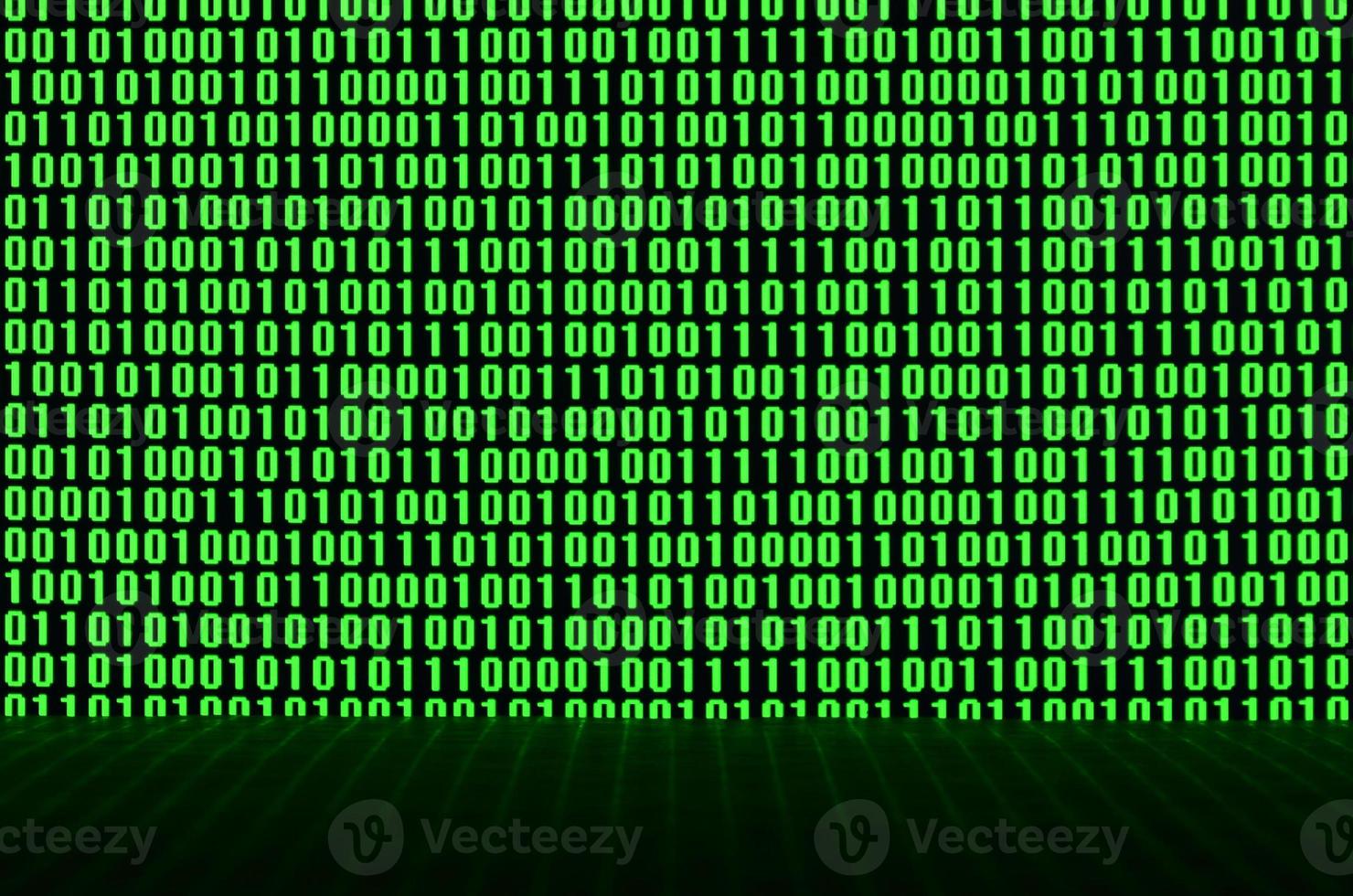 An image of a binary code made up of a set of green digits on a black background photo