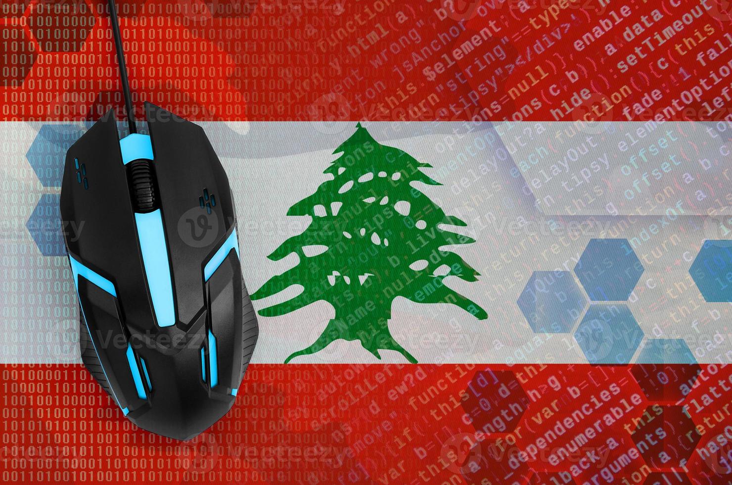 Lebanon flag  and computer mouse. Digital threat, illegal actions on the Internet photo